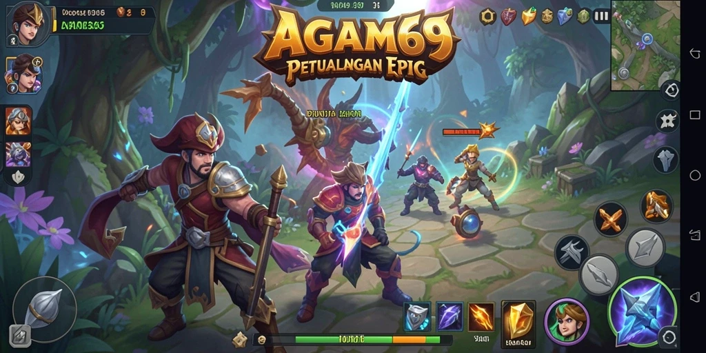 Tampilan screenshot utama AGAM69 menampilkan pertarungan RPG yang seru.