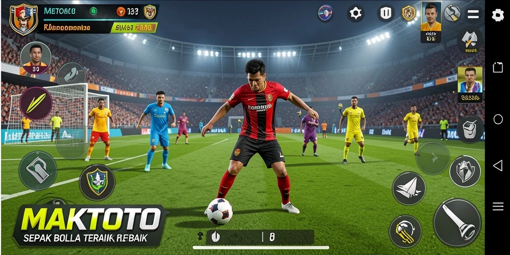 Tampilan gameplay MAKTOTO yang penuh aksi sepak bola.