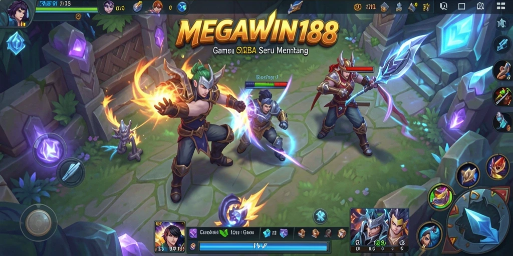 Tampilan intensif pertarungan di arena permainan MOBA.