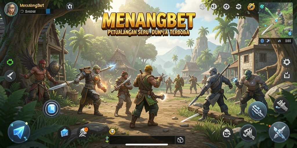 Screenshot utama MENANGBET menunjukkan pemain menjelajahi dunia terbuka yang luas.