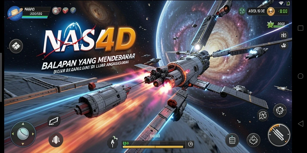 Screenshot dari gameplay balapan luar angkasa yang menegangkan.