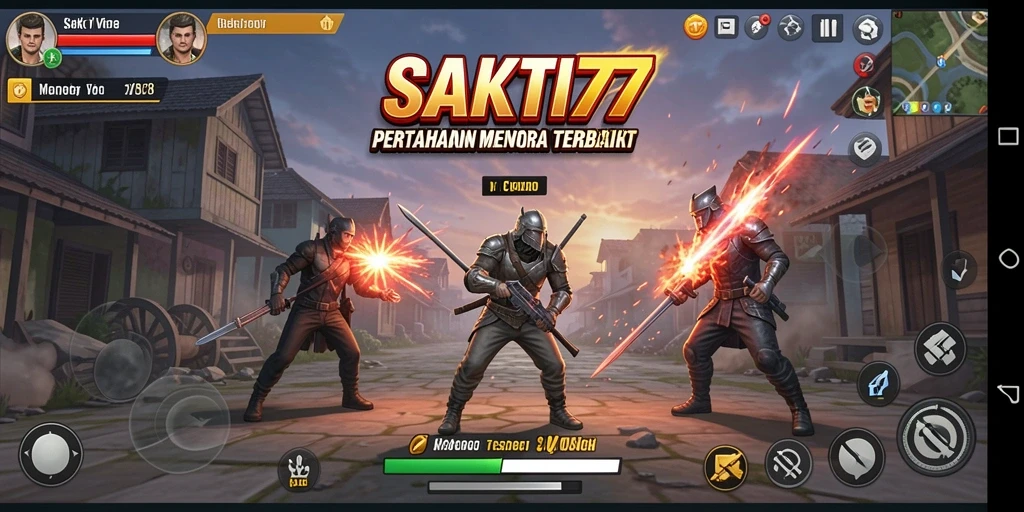 Screenshot gameplay SAKTI77 menampilkan pertempuran menara yang intens.