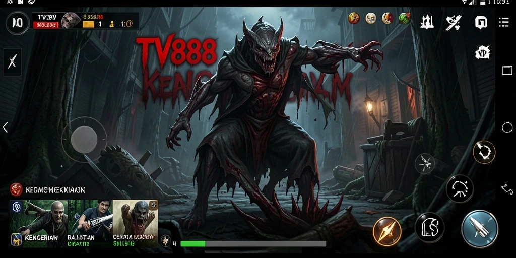 Screenshot menunjukkan pemain menghadapi makhluk menyeramkan dalam suasana gelap.